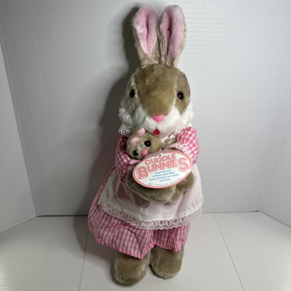 Vintage Giftco 1987 Cuddle Bunnies Plush Mommy & Removable Baby Plush Rabbit